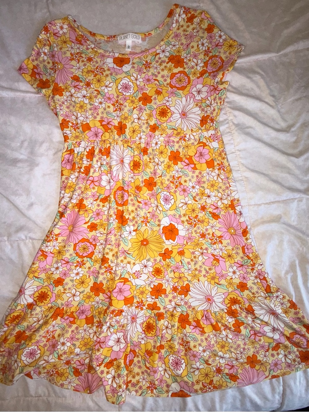 Planet Gold Women’s Yellow Floral Print Summer Dress L